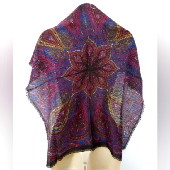 Vintage Bandanna Square Neck Scarf Paisley Red Purple Blue - Picture 2 of 9